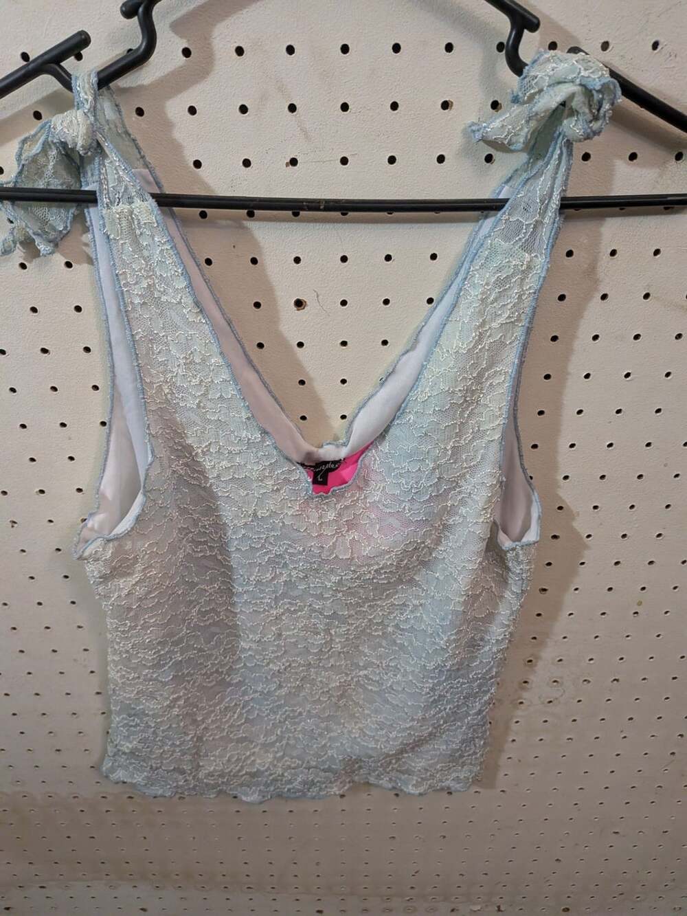 Mandee Baby Blue Lace V-Neck Tie-Strap Crop Tank Top